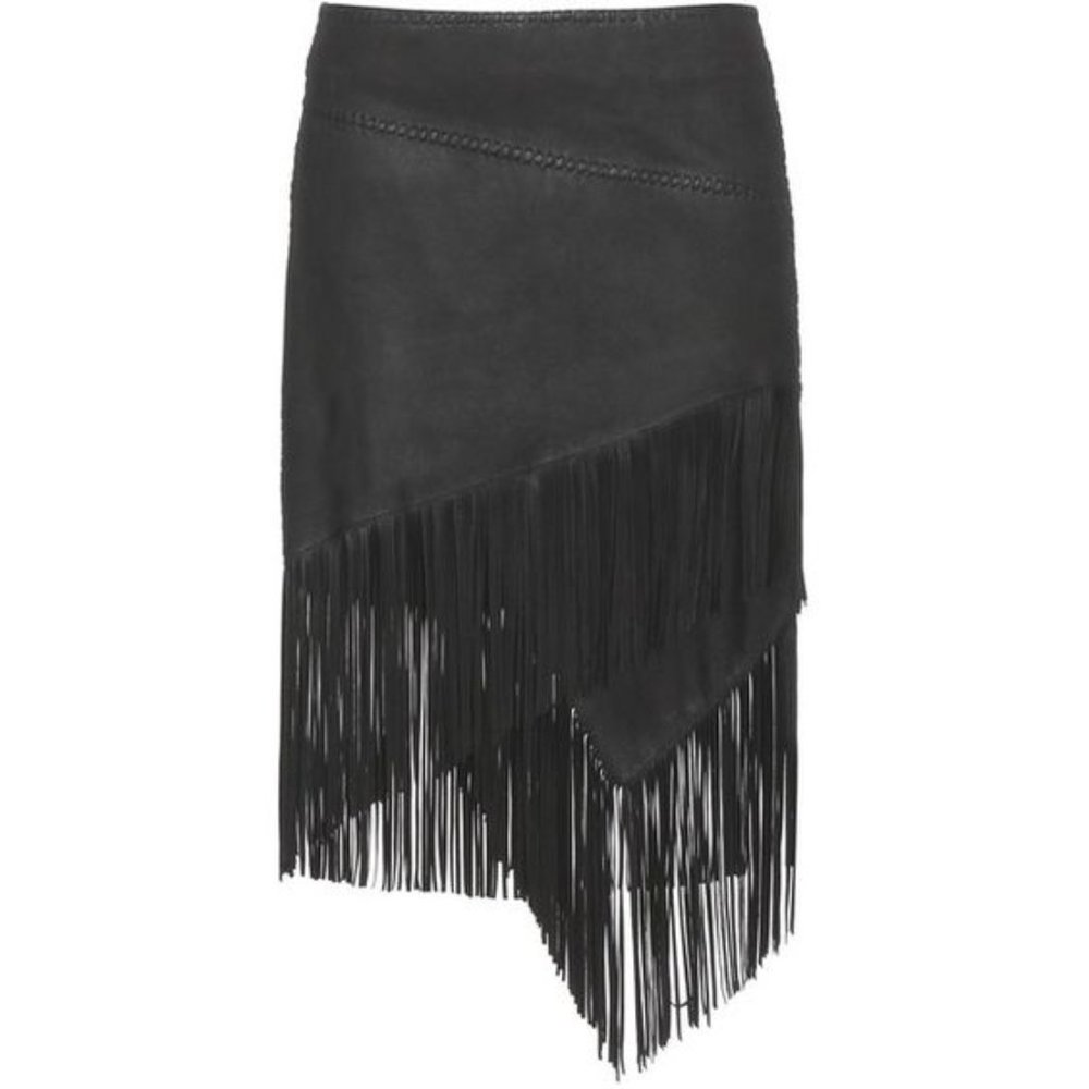 Ralph Lauren black suede leather western fringed layered skirt